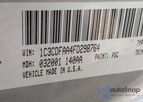 2015 Dodge Dart Se из США, поврежденный, VIN 1C3CDFAA4FD298764